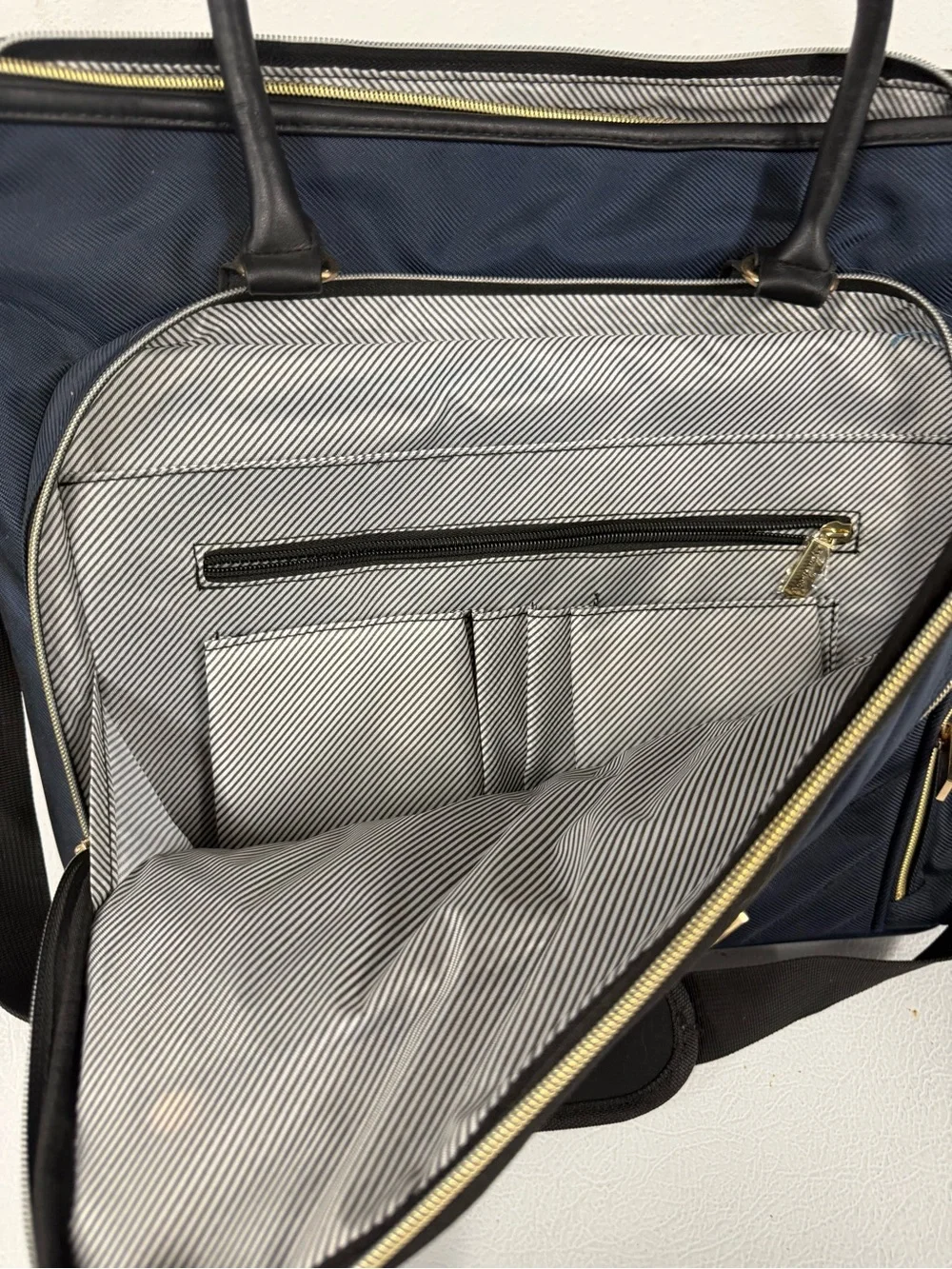 Kenneth Cole Reaction Navy Quilted Shoulder Tote with Gold Trim